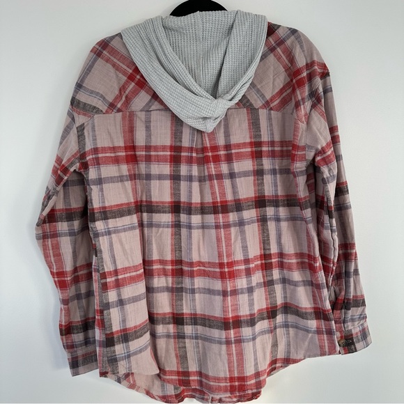 NWT Maurices Red and Brown Button Down Flannel Grey Hoodie Size Medium - Picture 6 of 6